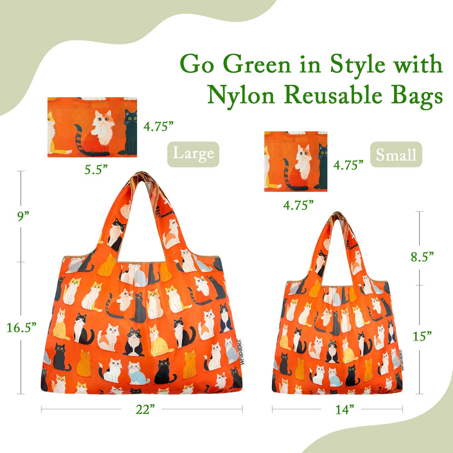 Wrapables Large & Small Foldable Tote Nylon Reusable Grocery Bags