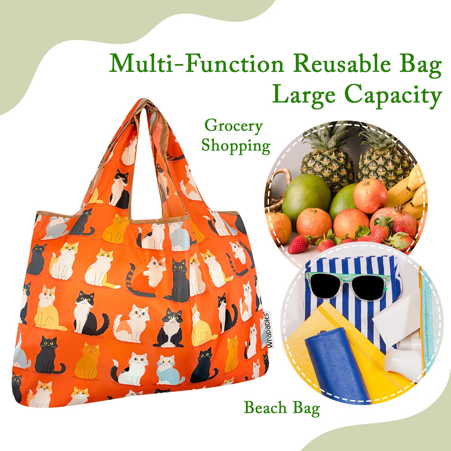Wrapables Large & Small Foldable Tote Nylon Reusable Grocery Bags