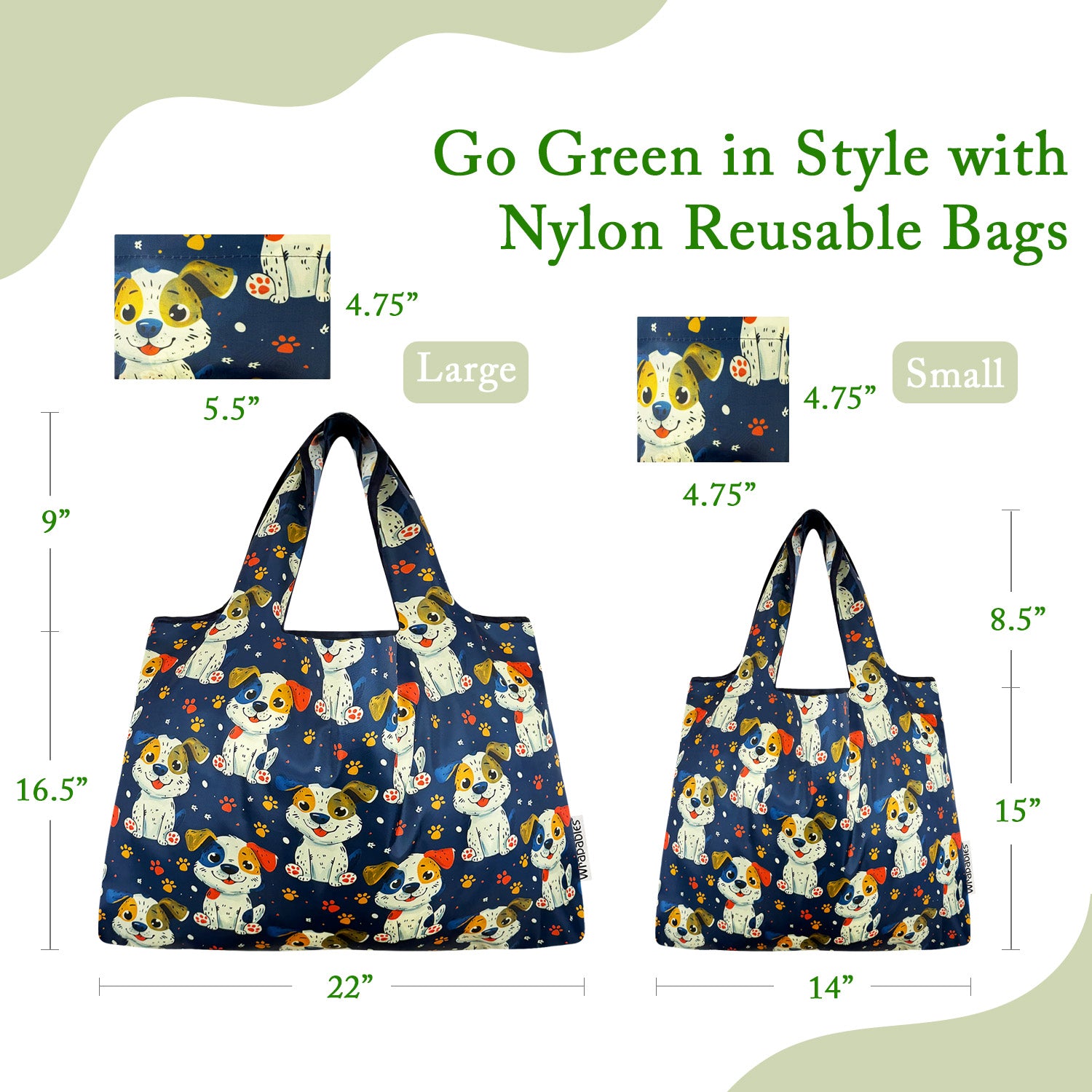 Wrapables Large & Small Foldable Tote Nylon Reusable Grocery Bags