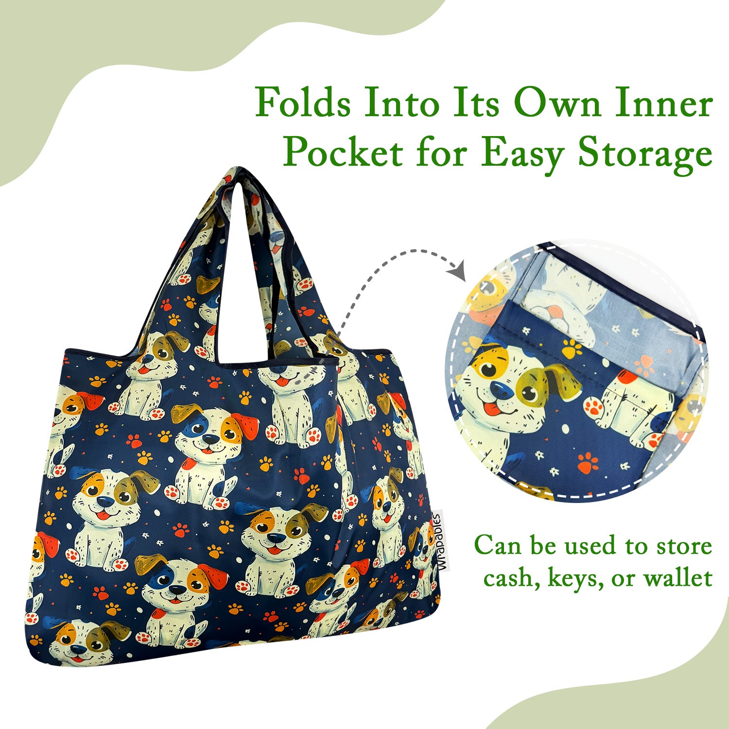 Wrapables Large & Small Foldable Tote Nylon Reusable Grocery Bags