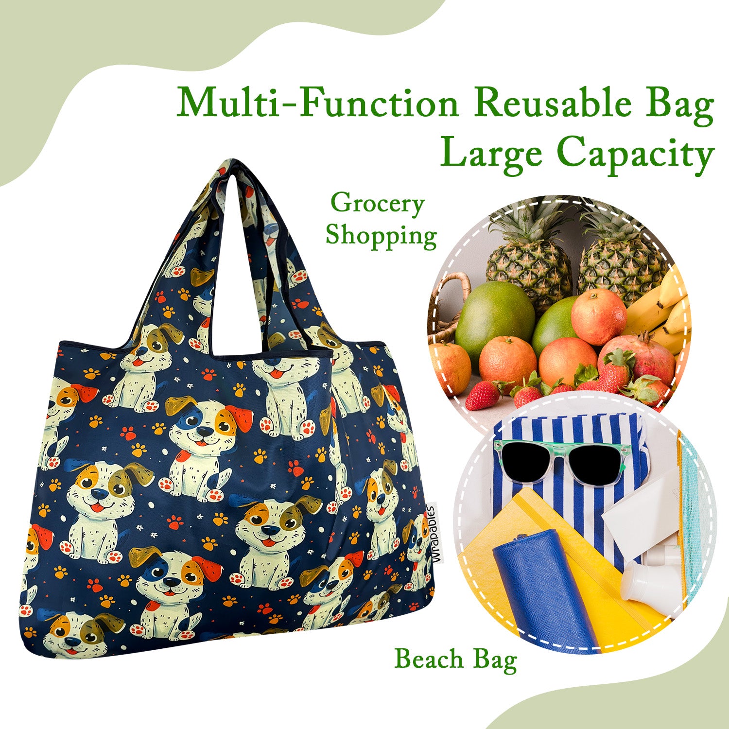 Wrapables Large & Small Foldable Tote Nylon Reusable Grocery Bags