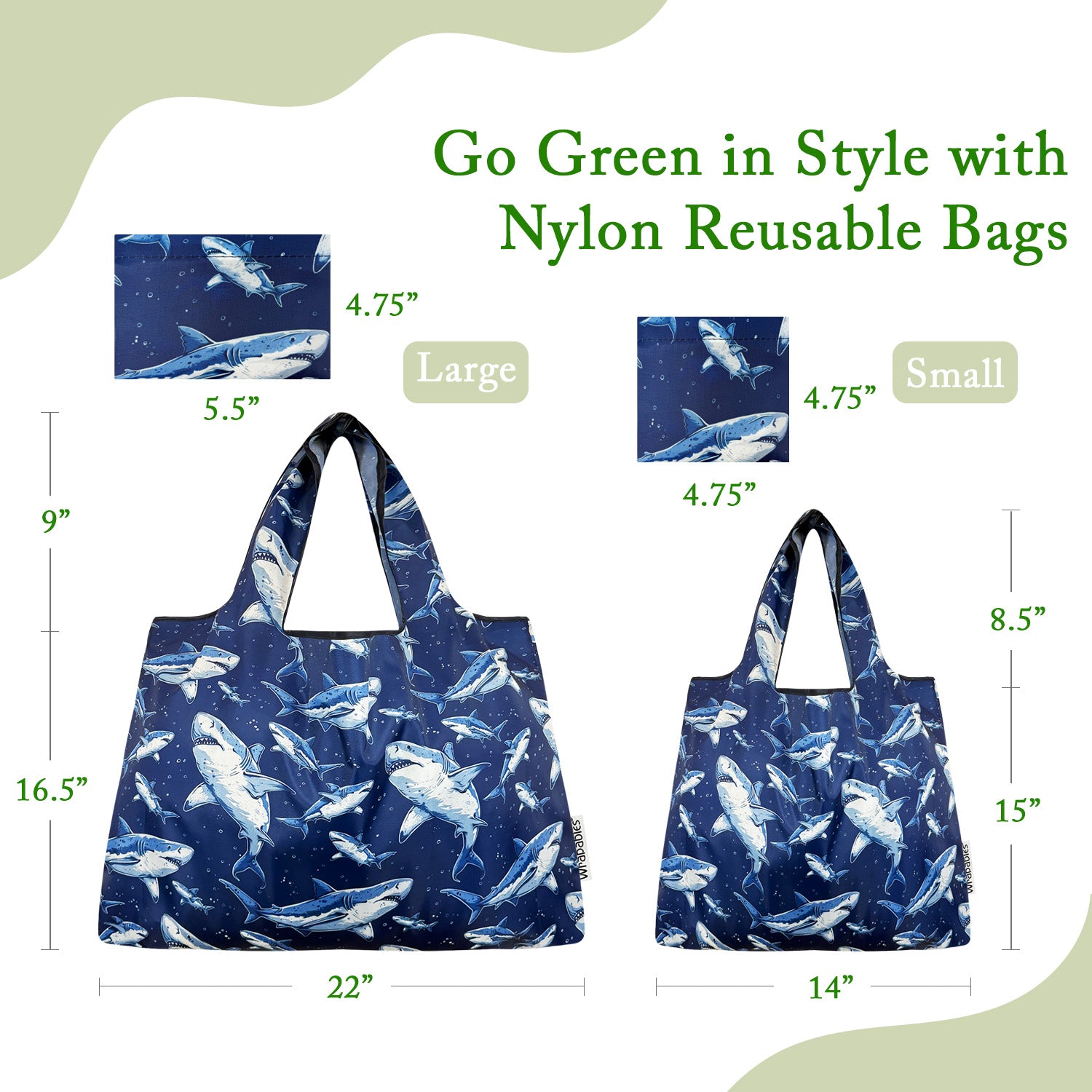 Wrapables Large & Small Foldable Tote Nylon Reusable Grocery Bags