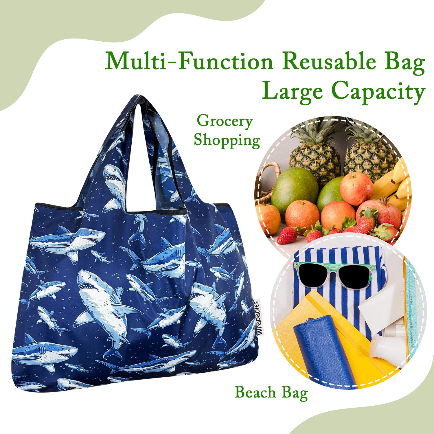 Wrapables Large & Small Foldable Tote Nylon Reusable Grocery Bags