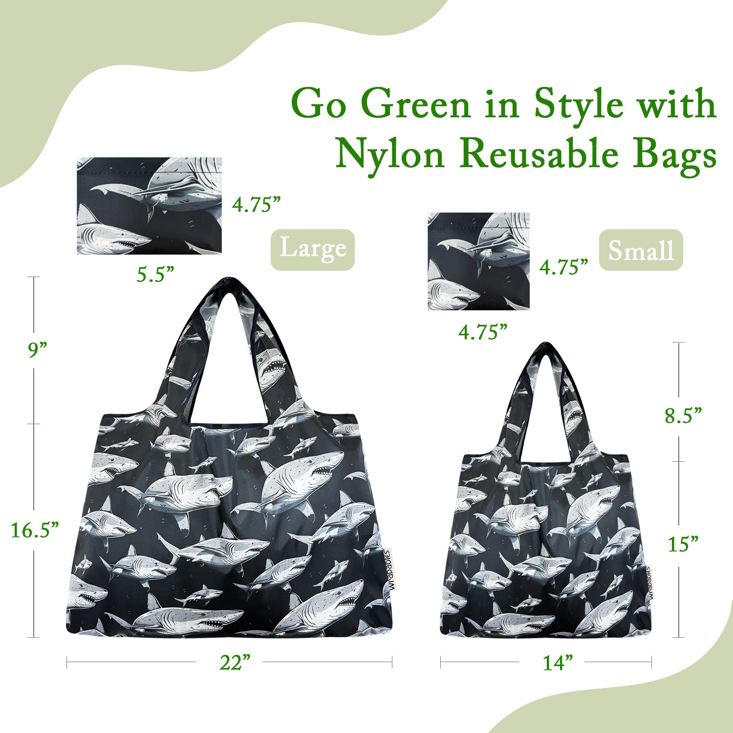 Wrapables Large & Small Foldable Tote Nylon Reusable Grocery Bags