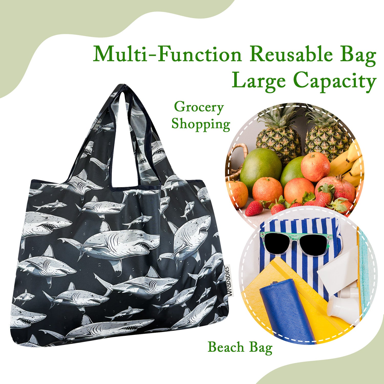 Wrapables Large & Small Foldable Tote Nylon Reusable Grocery Bags