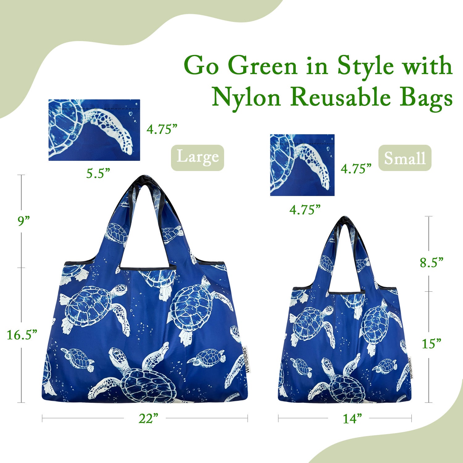 Wrapables Large & Small Foldable Tote Nylon Reusable Grocery Bags