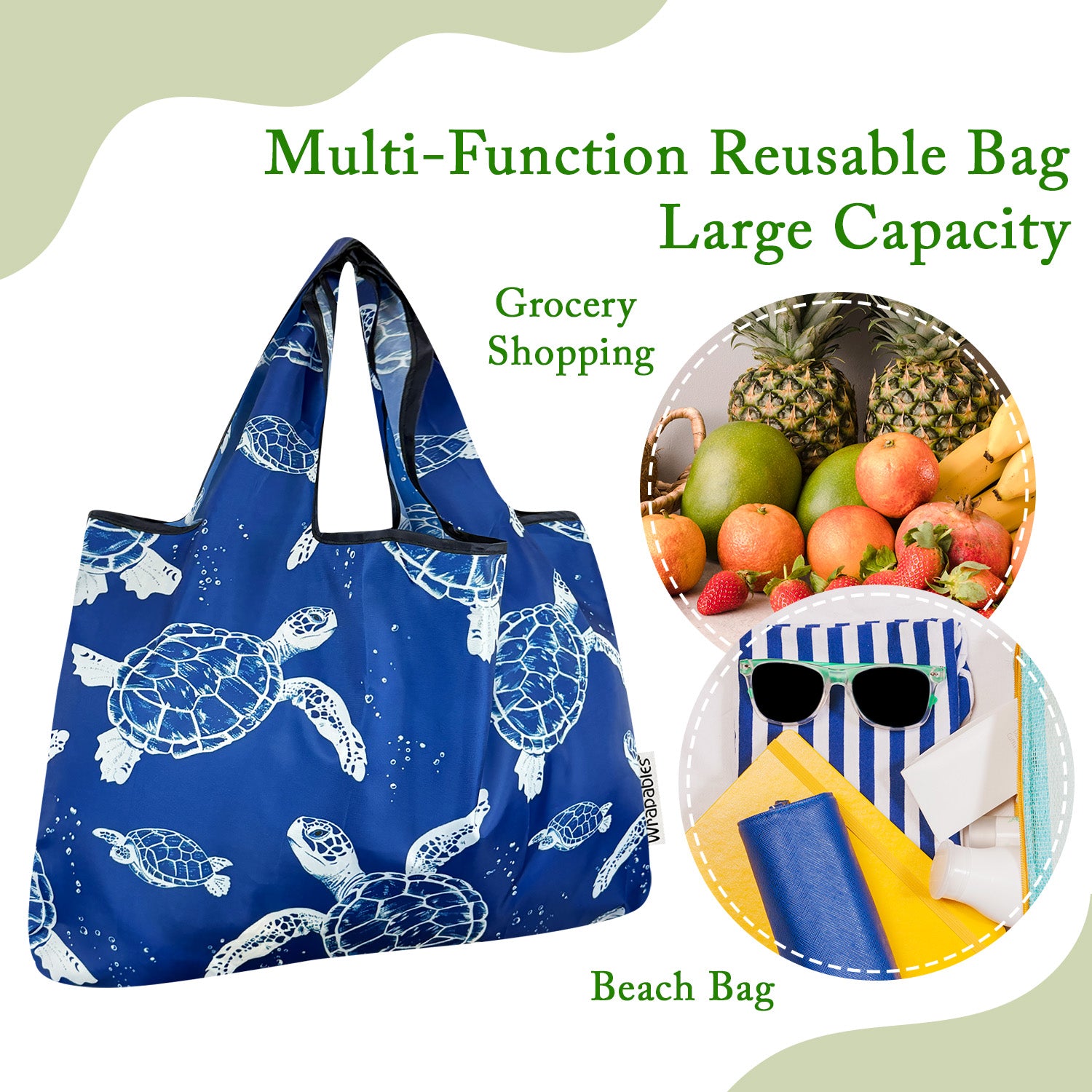 Wrapables Large & Small Foldable Tote Nylon Reusable Grocery Bags