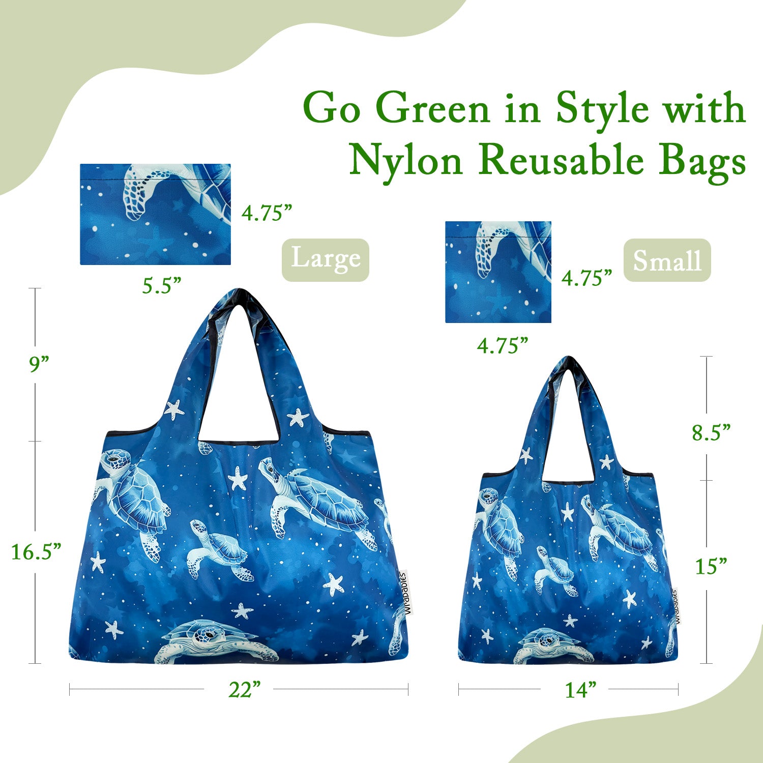 Wrapables Large & Small Foldable Tote Nylon Reusable Grocery Bags