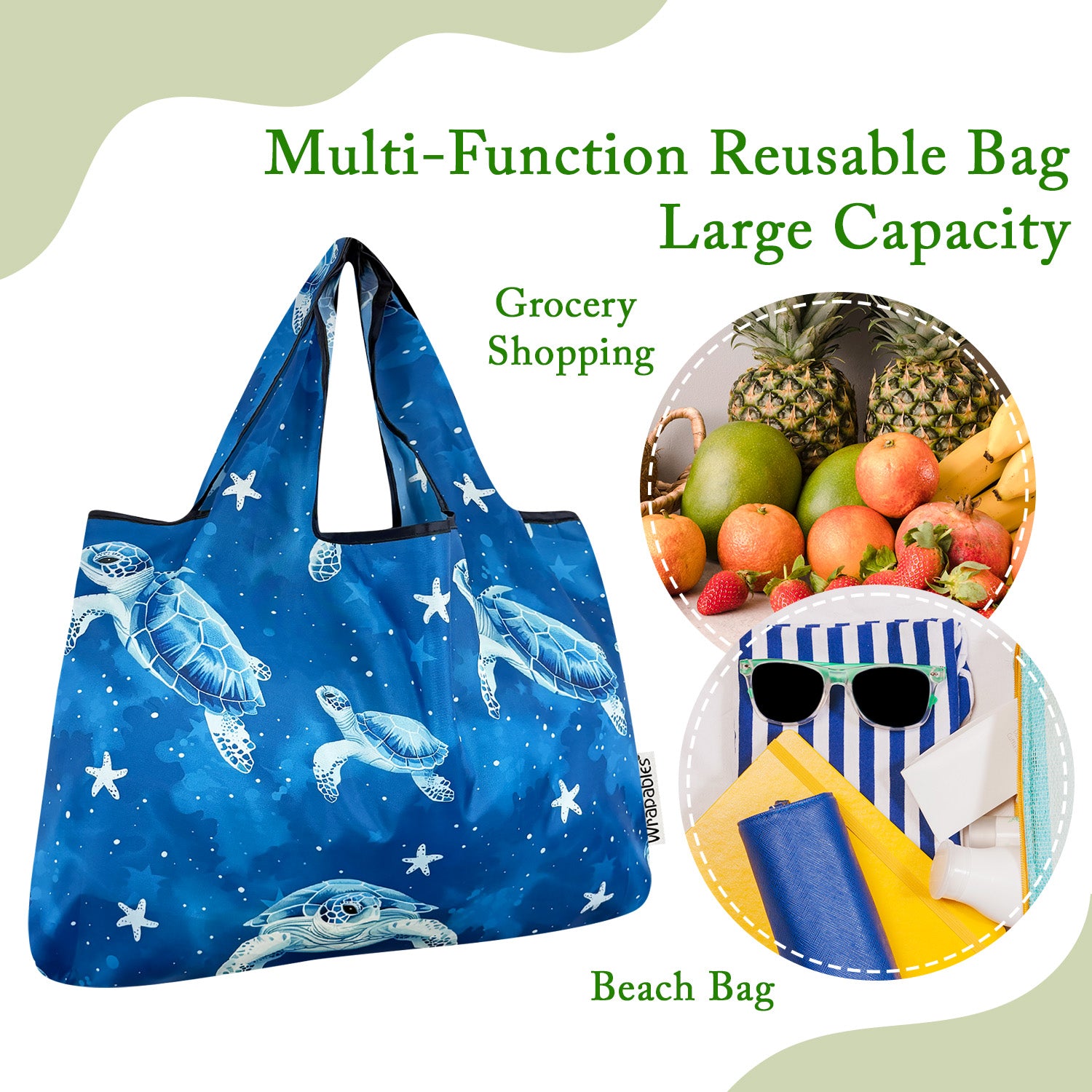 Wrapables Large & Small Foldable Tote Nylon Reusable Grocery Bags