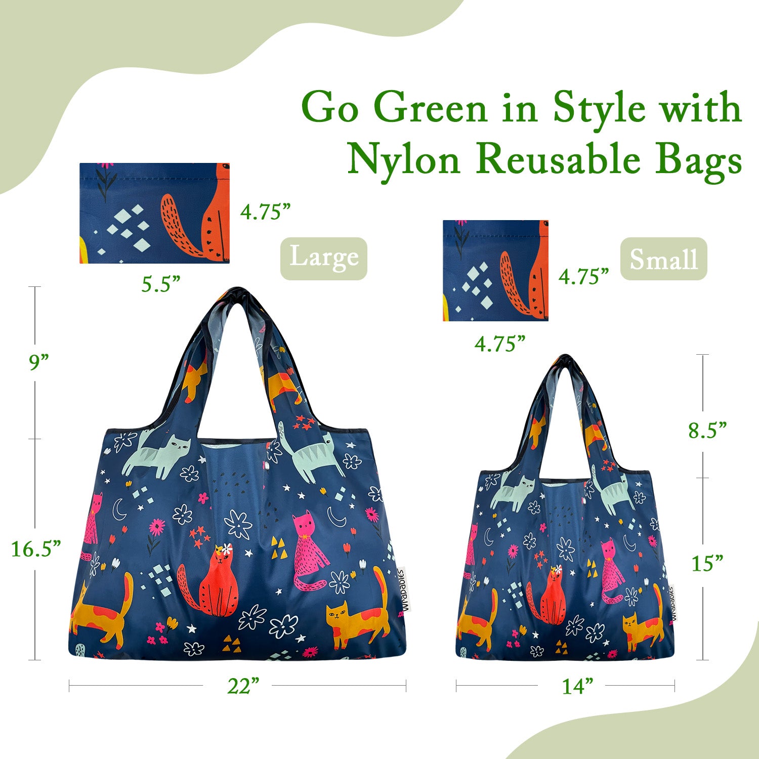 Wrapables Large & Small Foldable Tote Nylon Reusable Grocery Bags