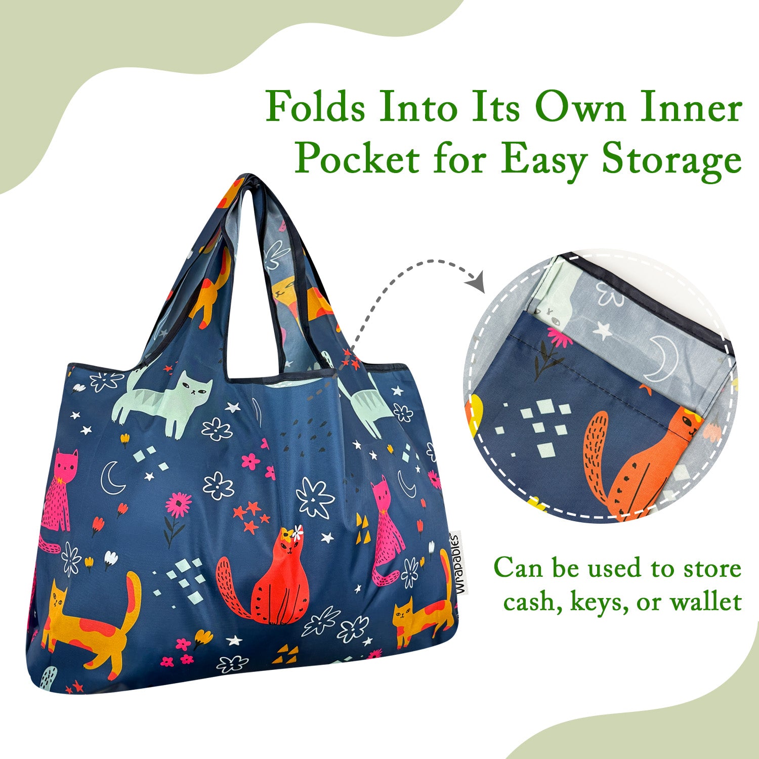 Wrapables Large & Small Foldable Tote Nylon Reusable Grocery Bags