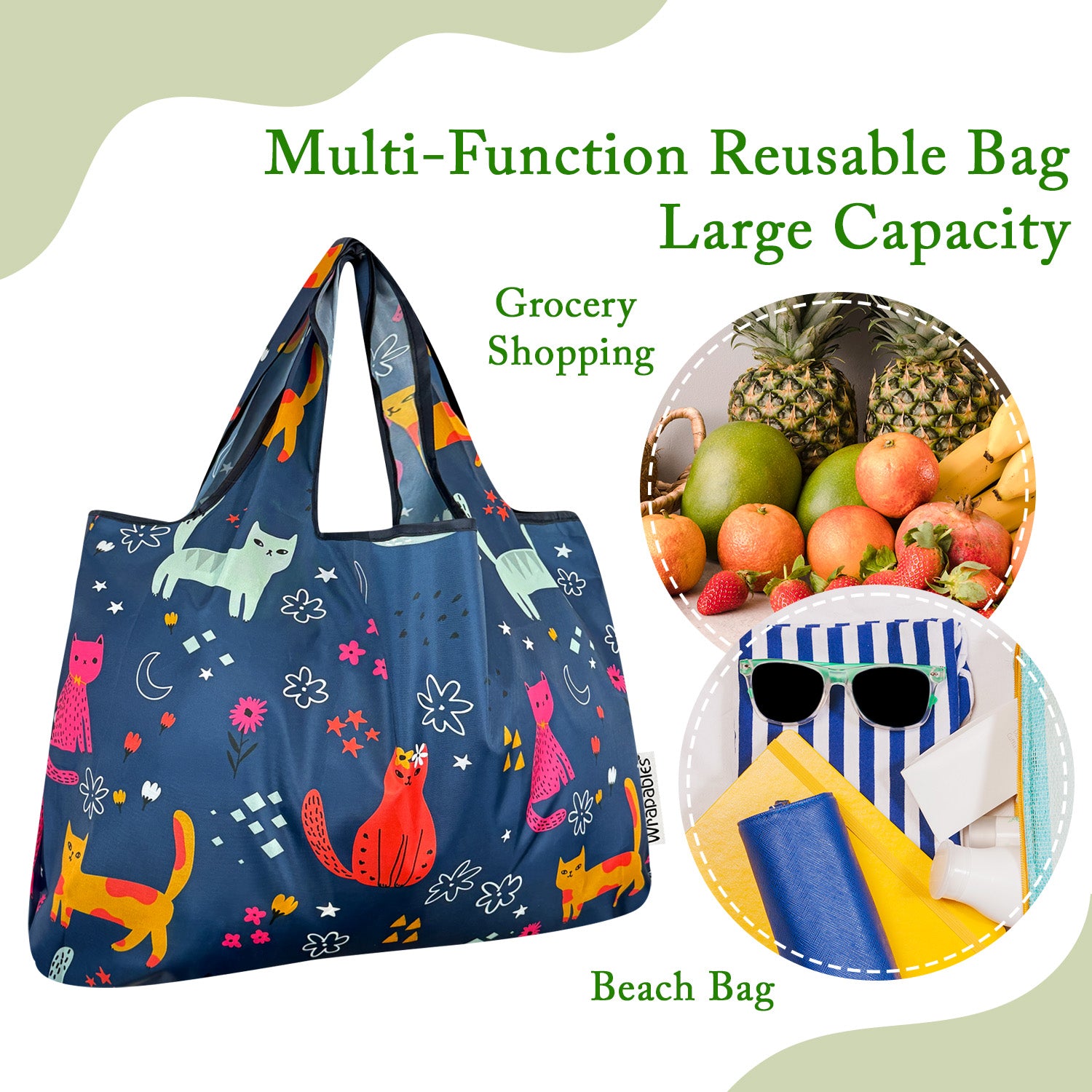 Wrapables Large & Small Foldable Tote Nylon Reusable Grocery Bags
