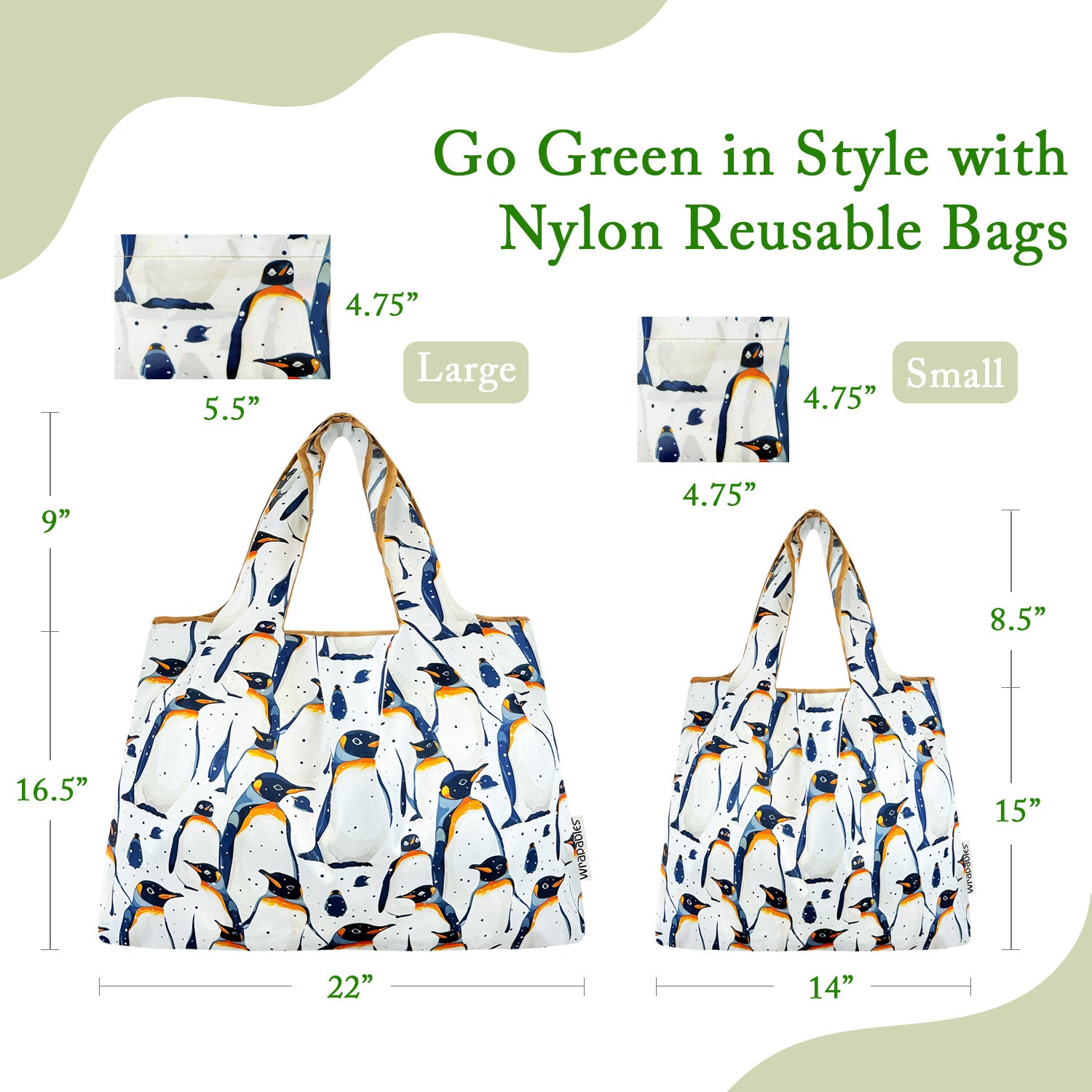 Wrapables Large & Small Foldable Tote Nylon Reusable Grocery Bags