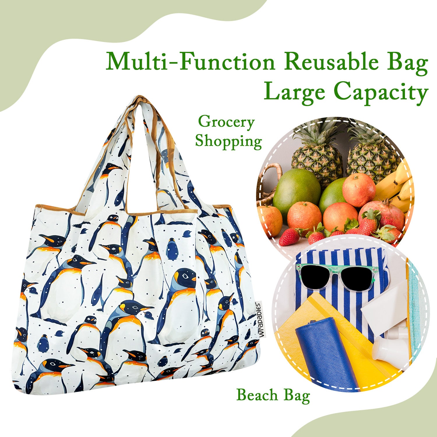 Wrapables Large & Small Foldable Tote Nylon Reusable Grocery Bags