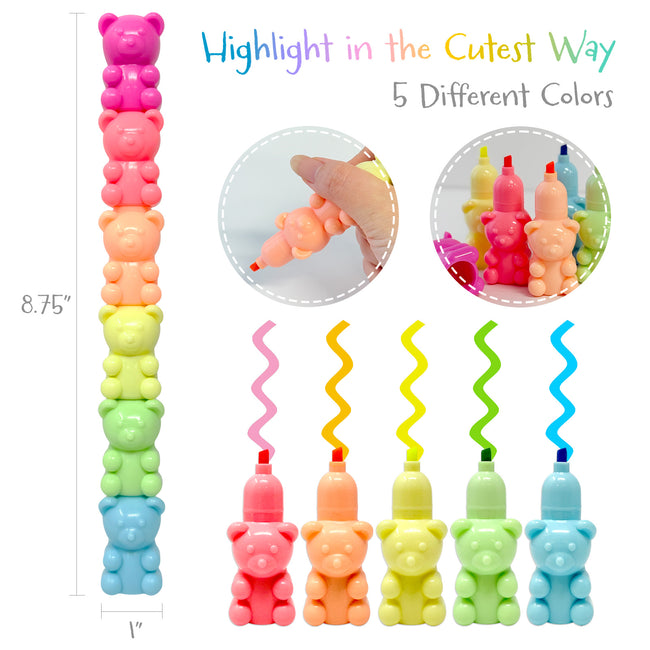 Wrapables Mini Stackable Highlighters, Cute Multi-color Markers, Teddy Bears