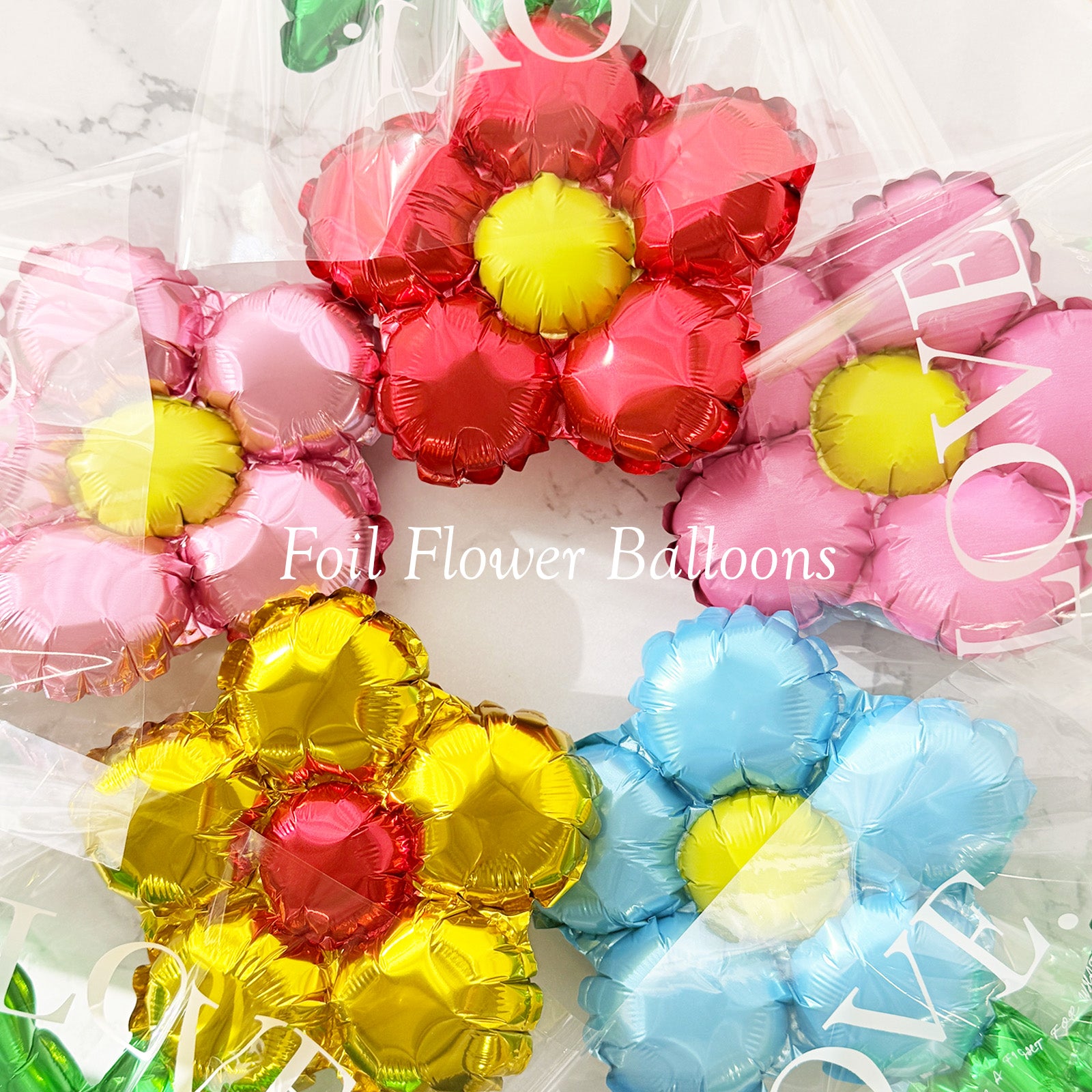 Wrapables Aluminum Foil Flower Balloons for Mother's Day, Valentine's Day, Easter, Birthday Parties (Set of 10)
