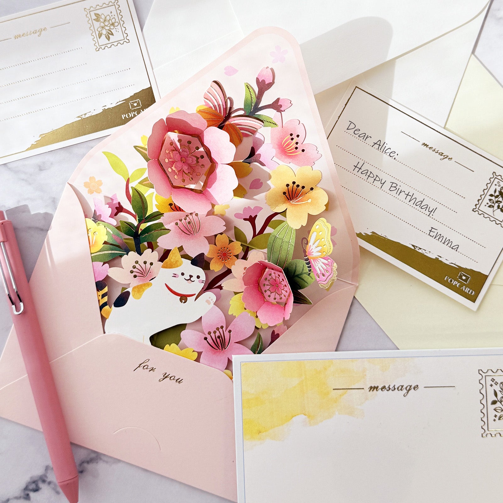 Wrapables 3D Pop Up Floral Greeting Card, Flower Bouquet Card for Mother's Day, Birthday, Anniversary, All Occasions, (Set of 2) Floral Bloom