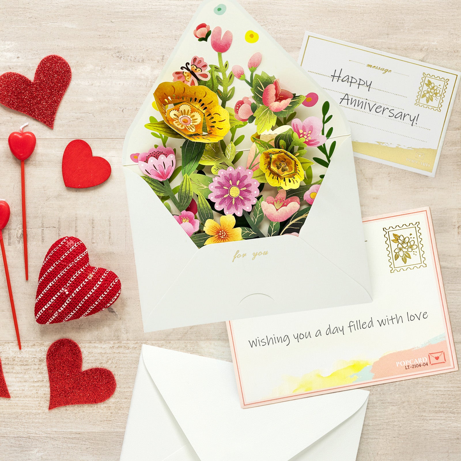 Wrapables 3D Pop Up Floral Greeting Card, Flower Bouquet Card for Mother's Day, Birthday, Anniversary, All Occasions, (Set of 2) Floral Bloom
