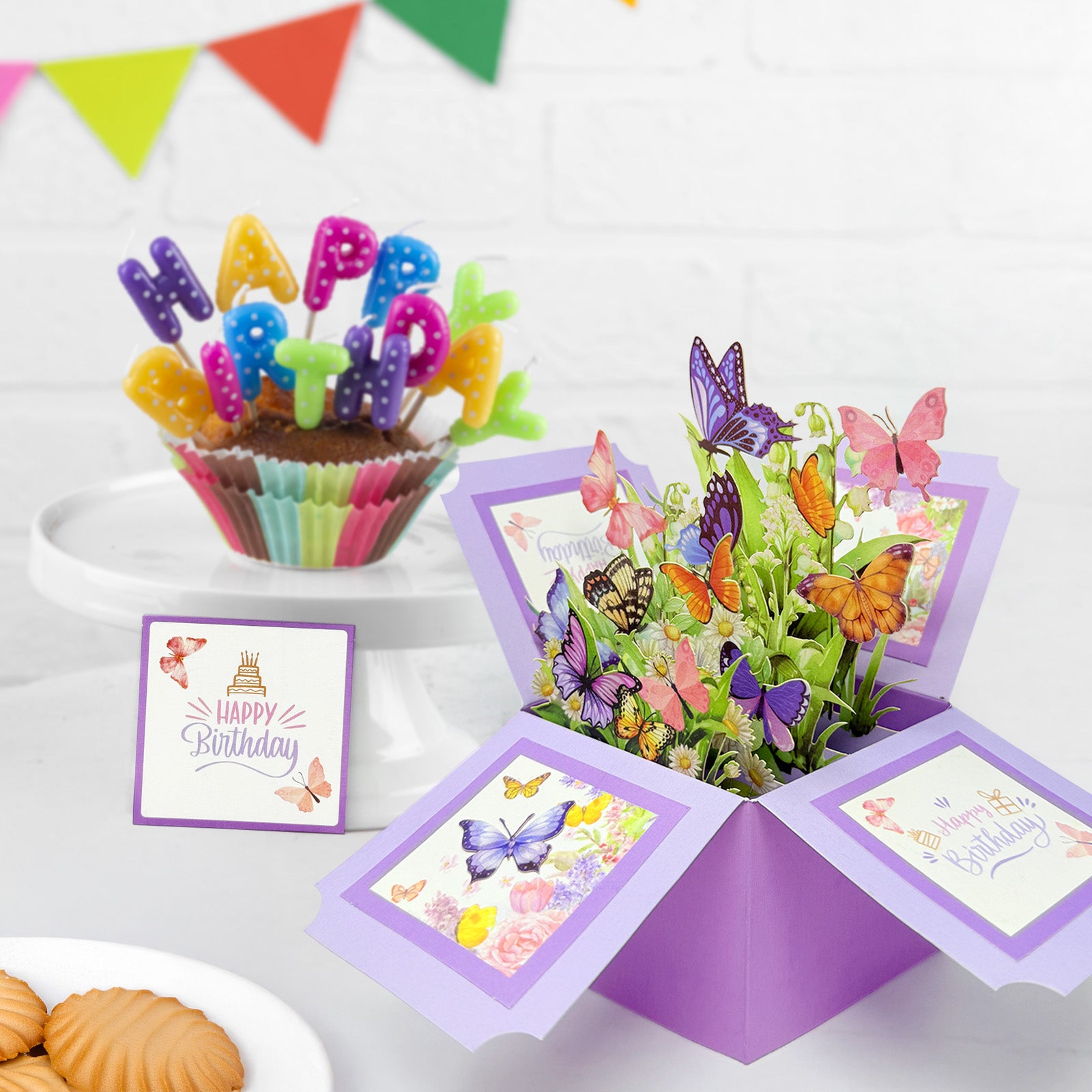Wrapables 3D Pop Up Floral Greeting Card, Flower Bouquet Card for Birthdays, Butterflies