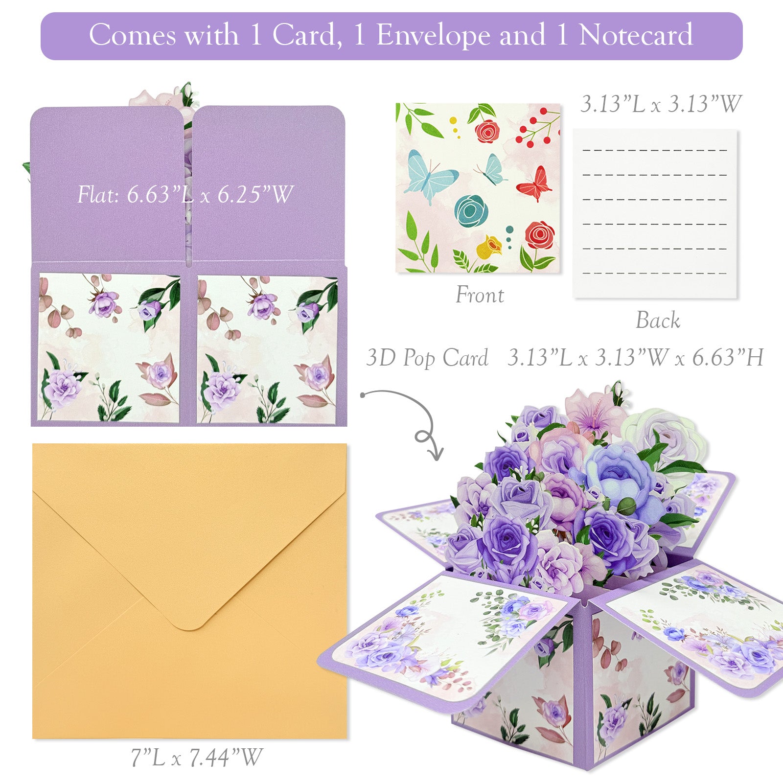 Wrapables 3D Pop Up Floral Greeting Card, Flower Bouquet Card for Mother's Day, Birthday, Anniversary, All Occasions, Purple Bouquet