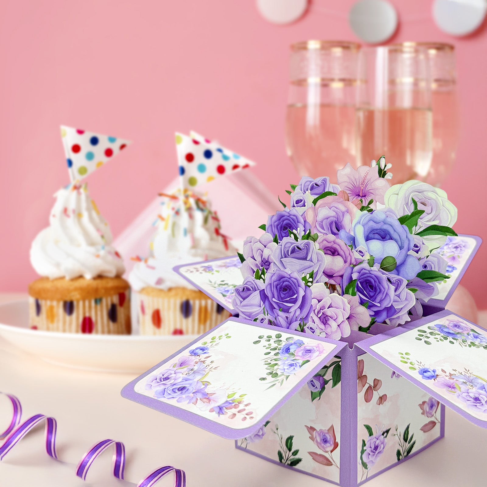 Wrapables 3D Pop Up Floral Greeting Card, Flower Bouquet Card for Mother's Day, Birthday, Anniversary, All Occasions, Purple Bouquet