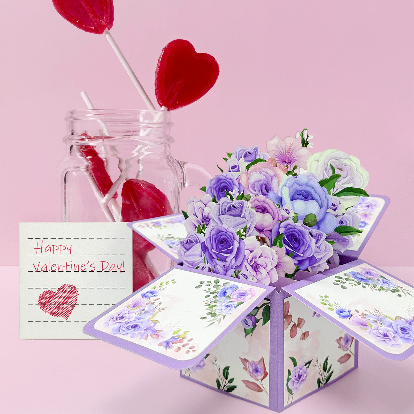 Wrapables 3D Pop Up Floral Greeting Card, Flower Bouquet Card for Mother's Day, Birthday, Anniversary, All Occasions, Purple Bouquet