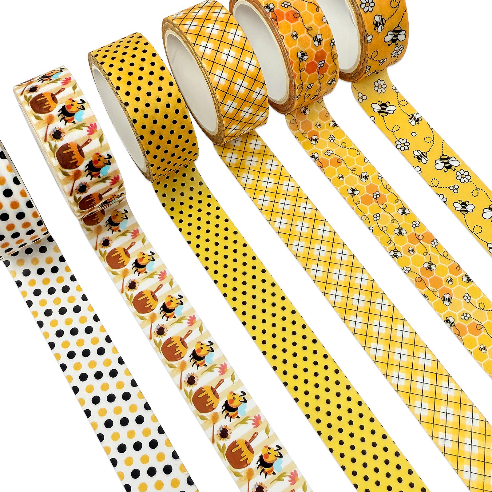 Wrapables Yellow Bees Washi Tape Set for Arts & Crafts, Scrapbooking, Stationery, Diary, Card Making (12 Rolls)