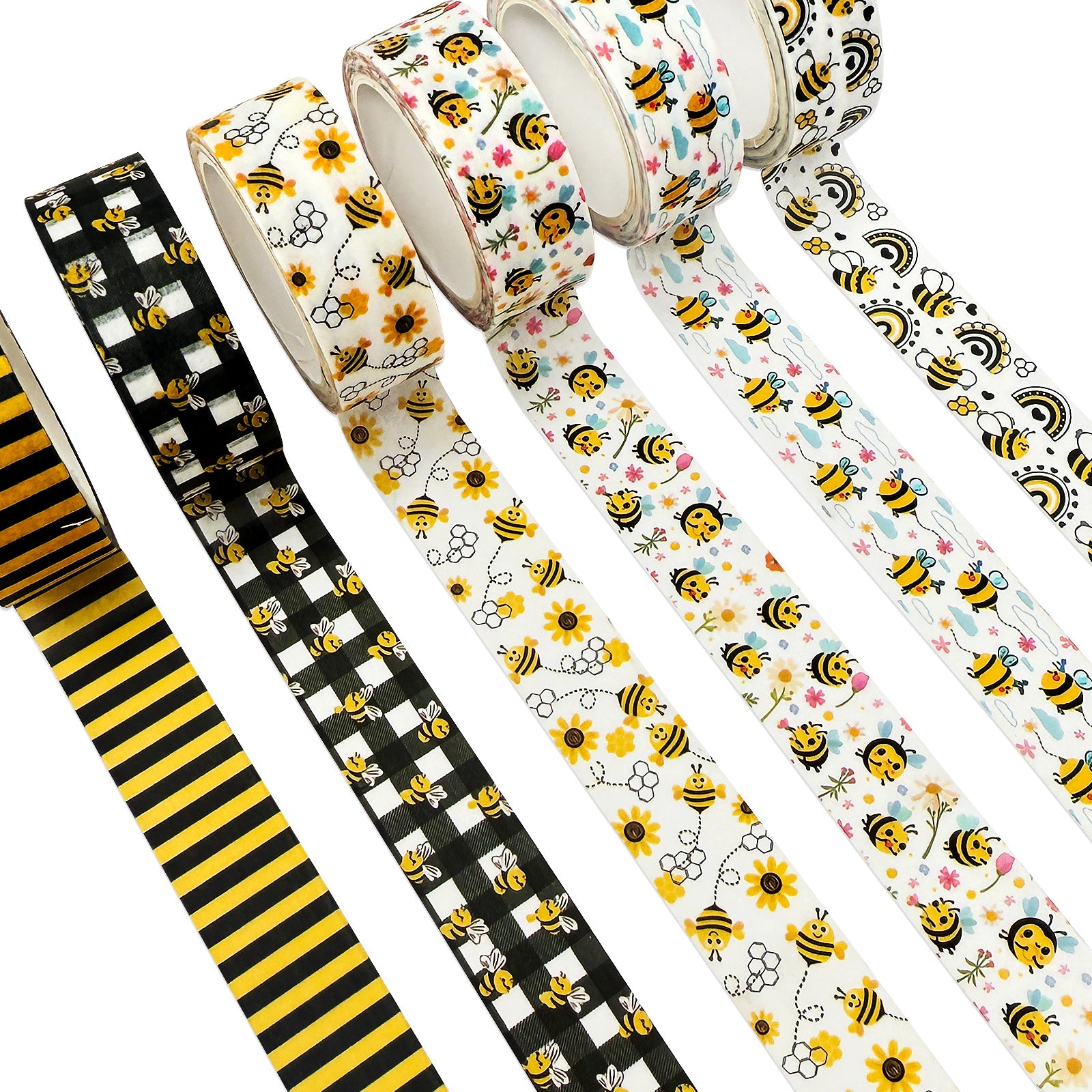 Wrapables Yellow Bees Washi Tape Set for Arts & Crafts, Scrapbooking, Stationery, Diary, Card Making (12 Rolls)