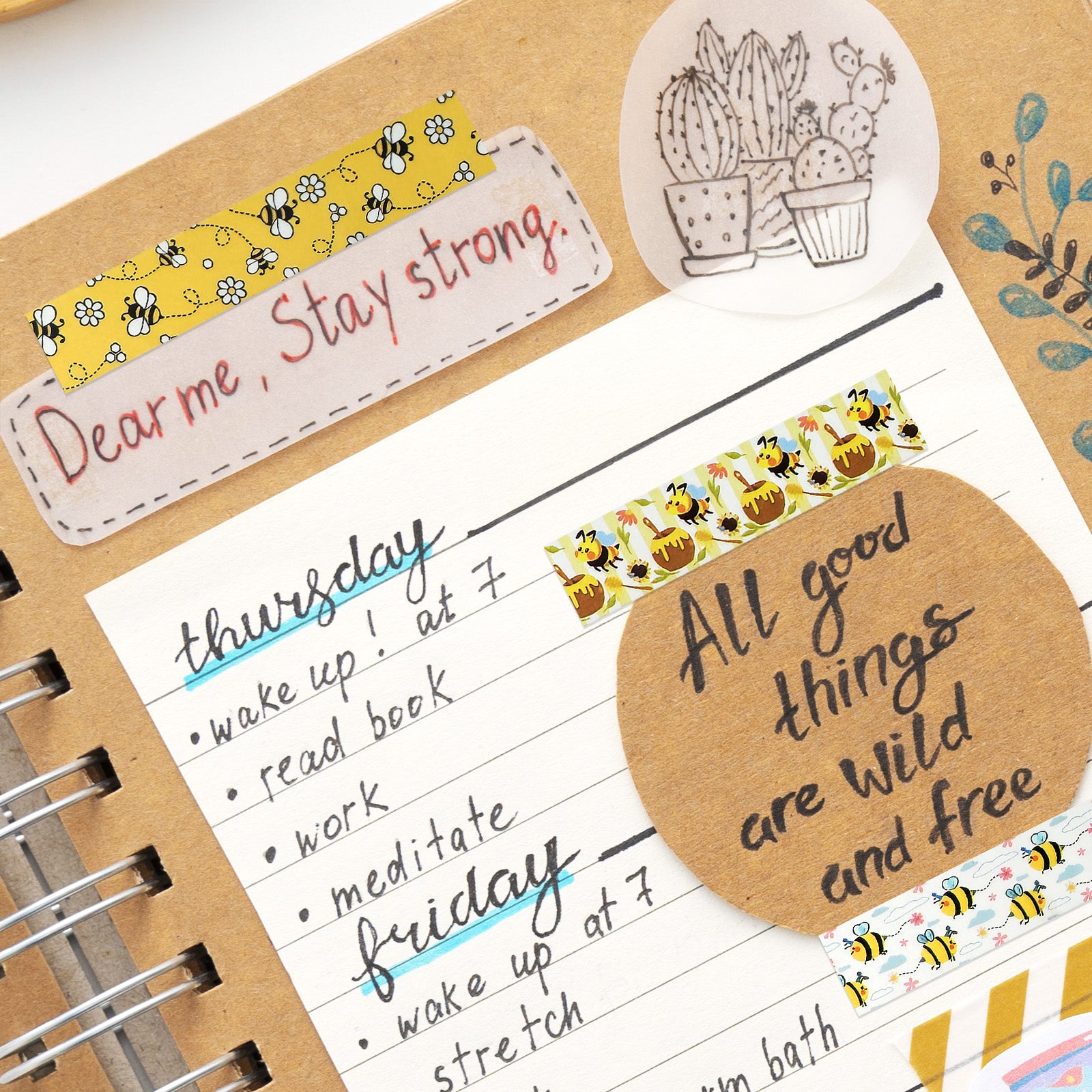 Wrapables Yellow Bees Washi Tape Set for Arts & Crafts, Scrapbooking, Stationery, Diary, Card Making (12 Rolls)