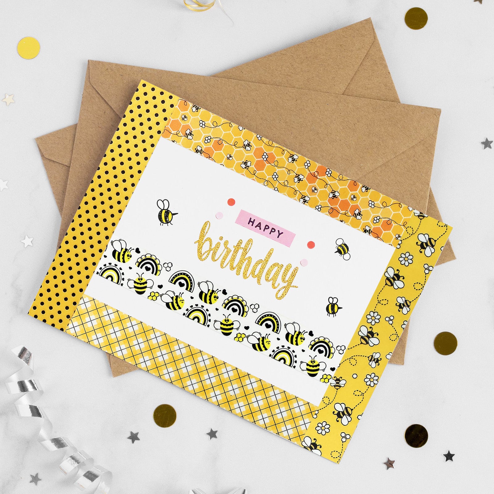 Wrapables Yellow Bees Washi Tape Set for Arts & Crafts, Scrapbooking, Stationery, Diary, Card Making (12 Rolls)