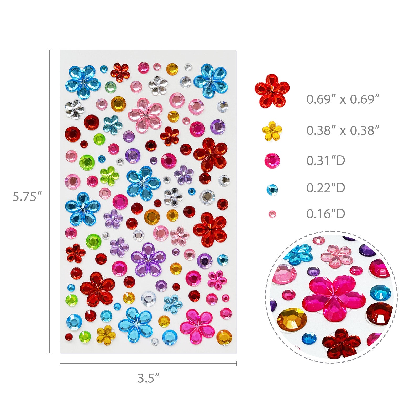 Wrapables 327pcs Acrylic Self Adhesive Crystal Rhinestone Gem Stickers, DIY, Arts & Crafts Supplies (3 sheets), Flowers