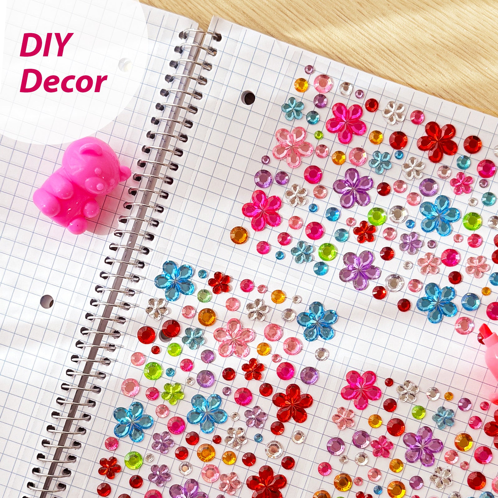Wrapables 327pcs Acrylic Self Adhesive Crystal Rhinestone Gem Stickers, DIY, Arts & Crafts Supplies (3 sheets), Flowers