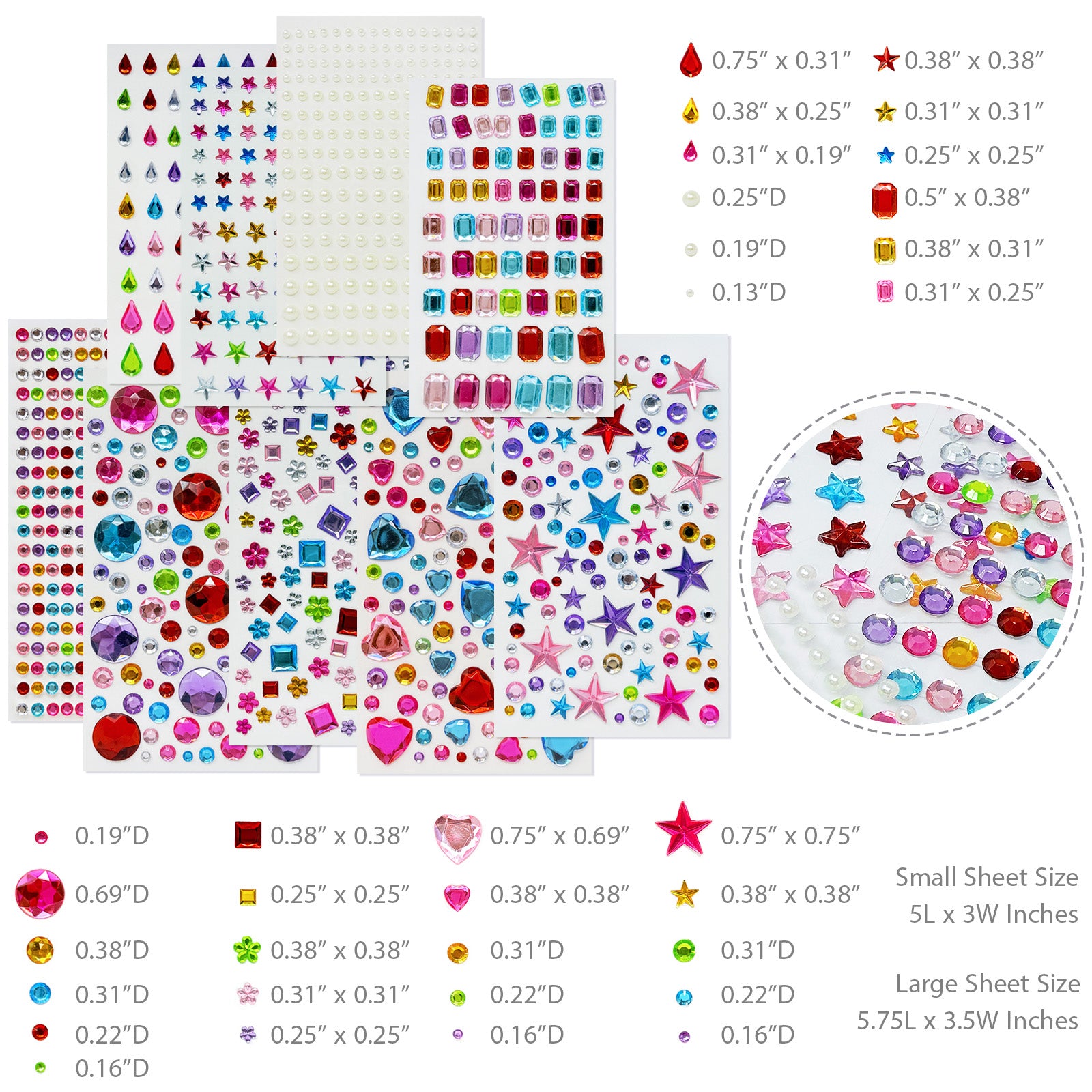 Wrapables 1154pcs Acrylic Self Adhesive Crystal Rhinestone Gem Stickers, DIY, Arts & Crafts Supplies (9 sheets), Assorted