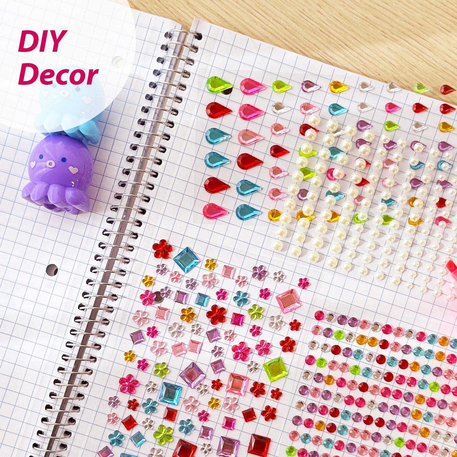 Wrapables 1154pcs Acrylic Self Adhesive Crystal Rhinestone Gem Stickers, DIY, Arts & Crafts Supplies (9 sheets), Assorted