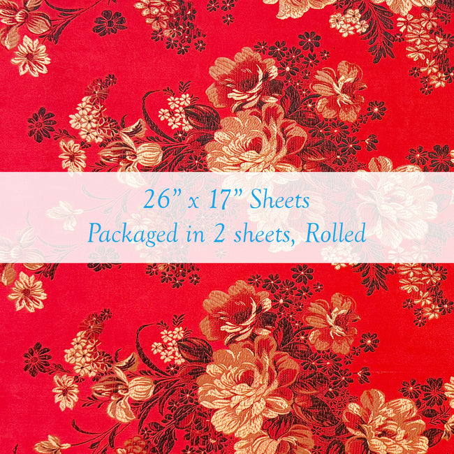 Wrapables Floral Satin Brocade Decorative Paper (1 Roll, 2 Sheets), Rose & Iris