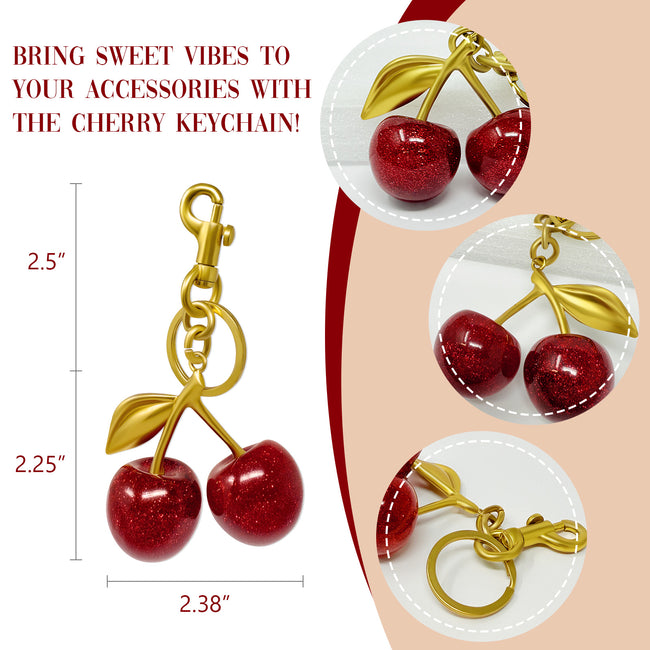 Wrapables Glittery Shimmer Cherry Bag Charm Keychain, Purse and Handbag Accessory
