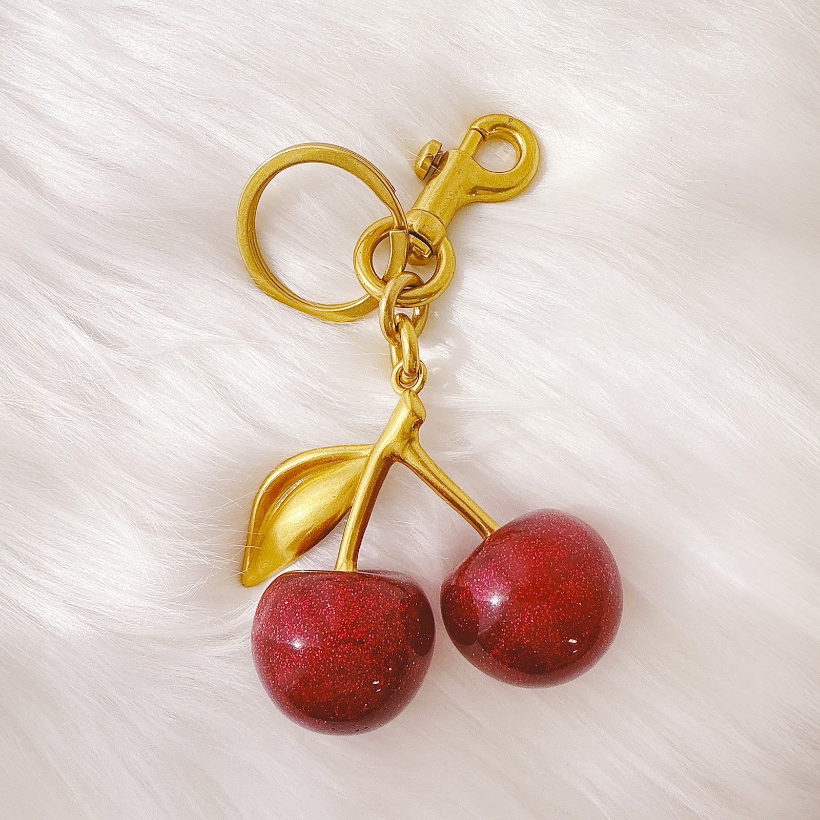 Wrapables Glittery Shimmer Cherry Bag Charm Keychain, Purse and Handbag Accessory