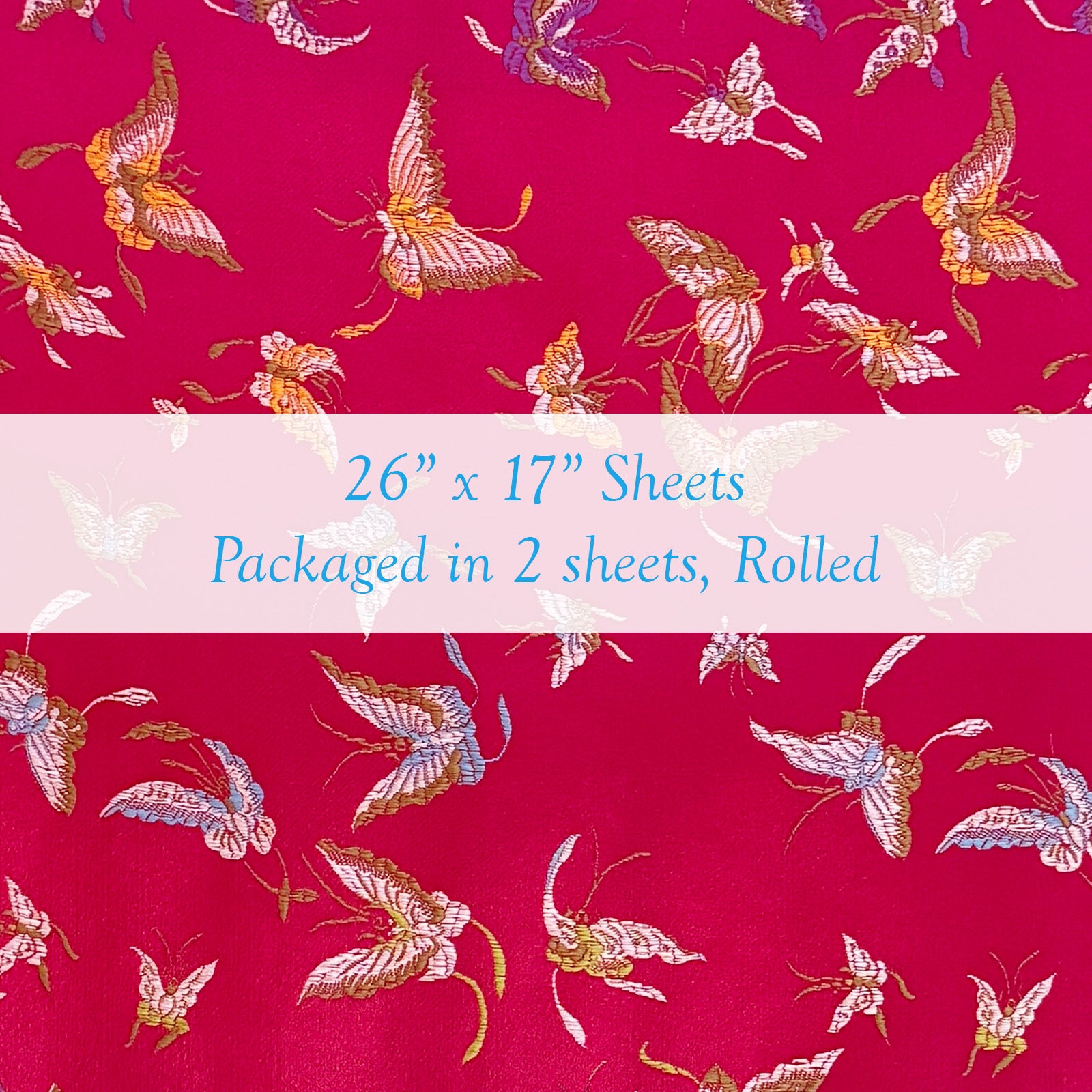 Wrapables Butterfly Satin Brocade Decorative Paper (1 Roll, 2 Sheets), Magenta