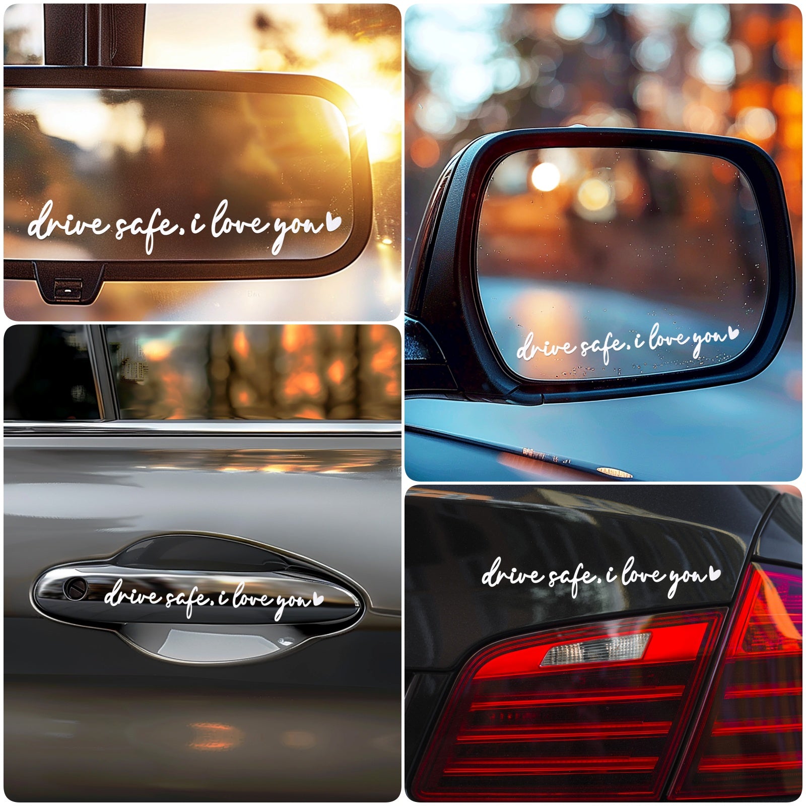 Wrapables Drive Safe, I Love You Car Rearview Mirror Window Decal Sticker (Set of 3)