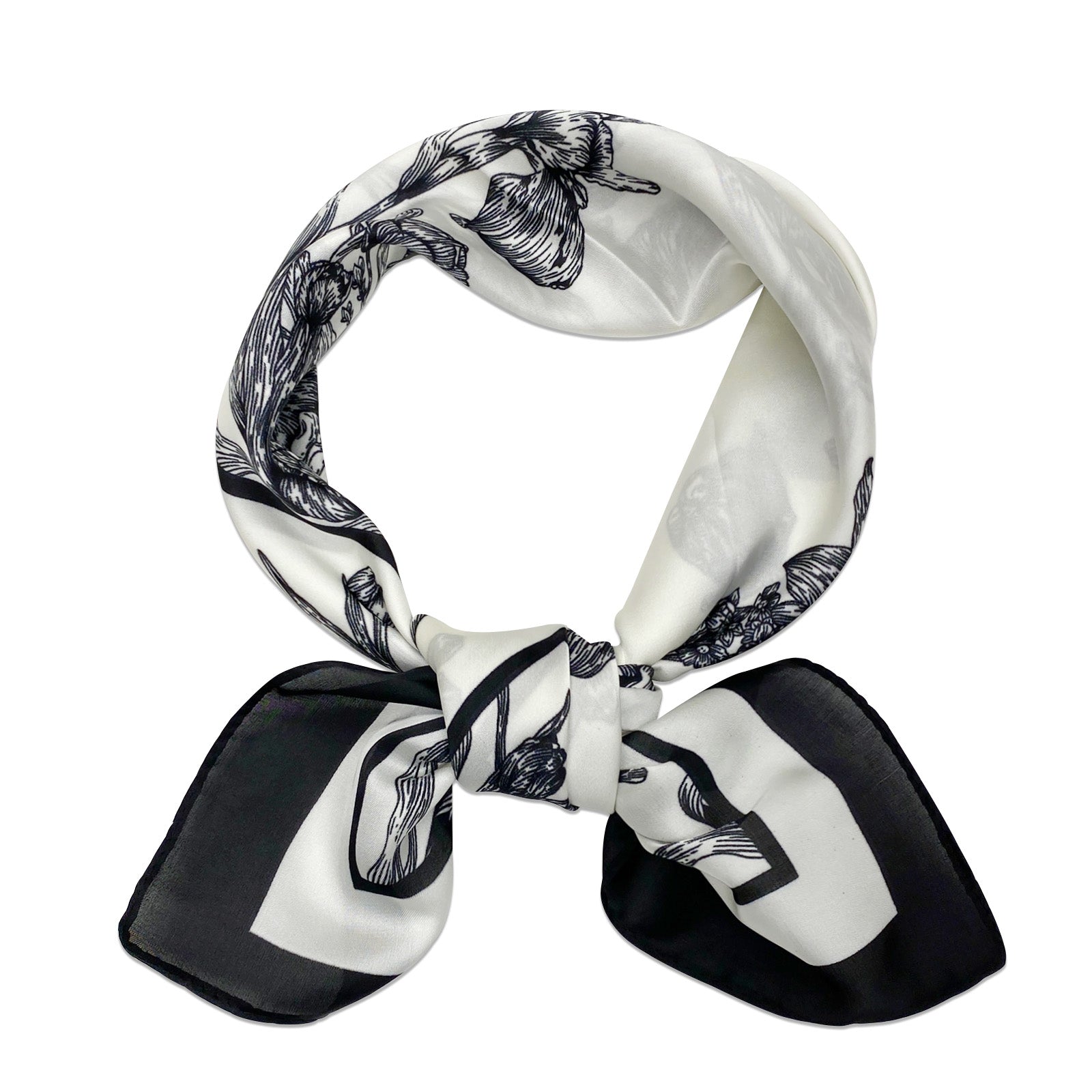 Wrapables Satin Neckerchief Square Scarf 26.5 x 26.5 Inches, Floral Sketch