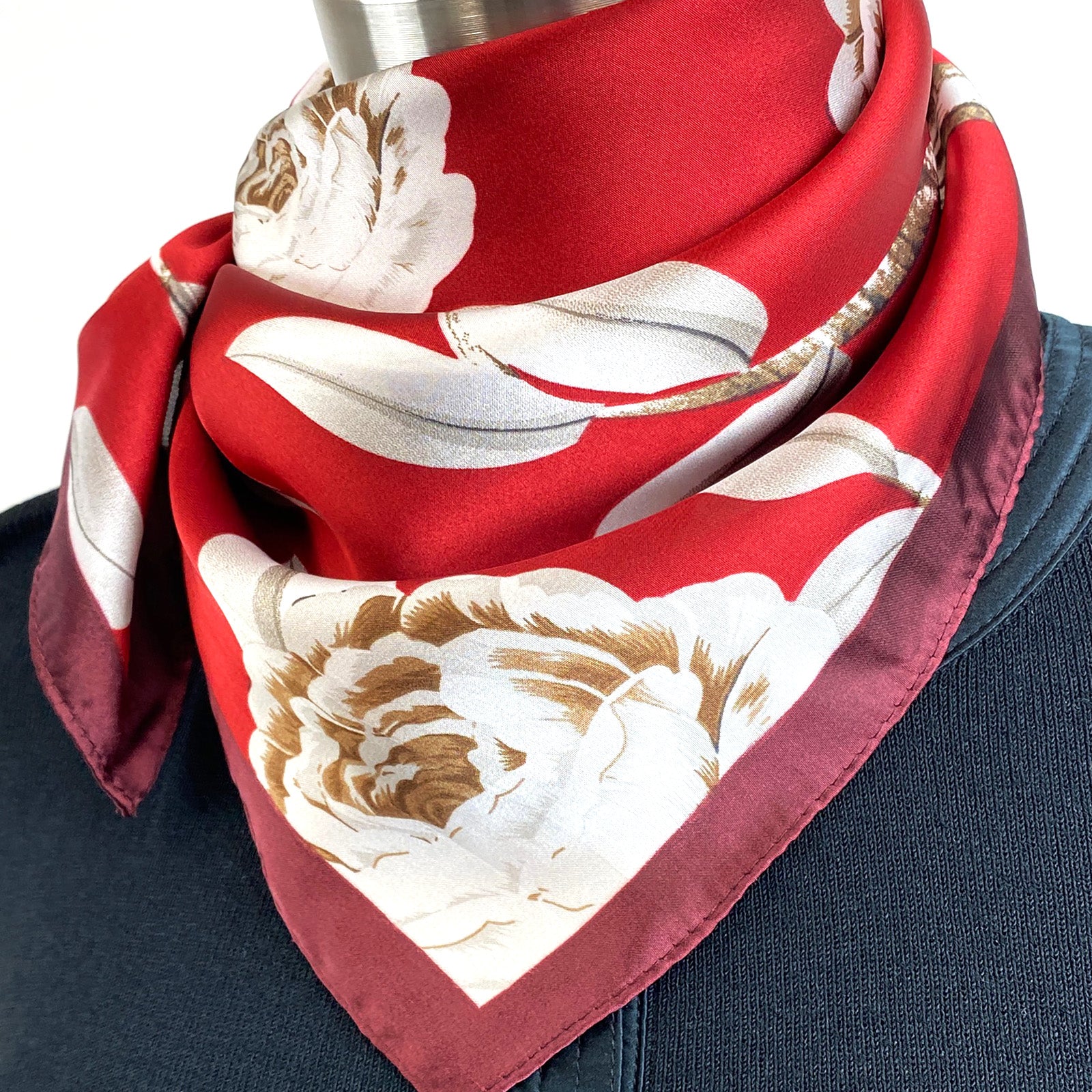 Wrapables Satin Neckerchief Square Scarf 26.5 x 26.5 Inches, Regal Rose