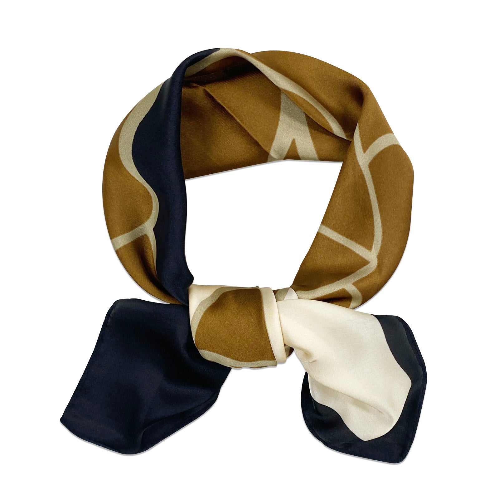 Wrapables Satin Neckerchief Square Scarf 26.5 x 26.5 Inches, Brown Lilies