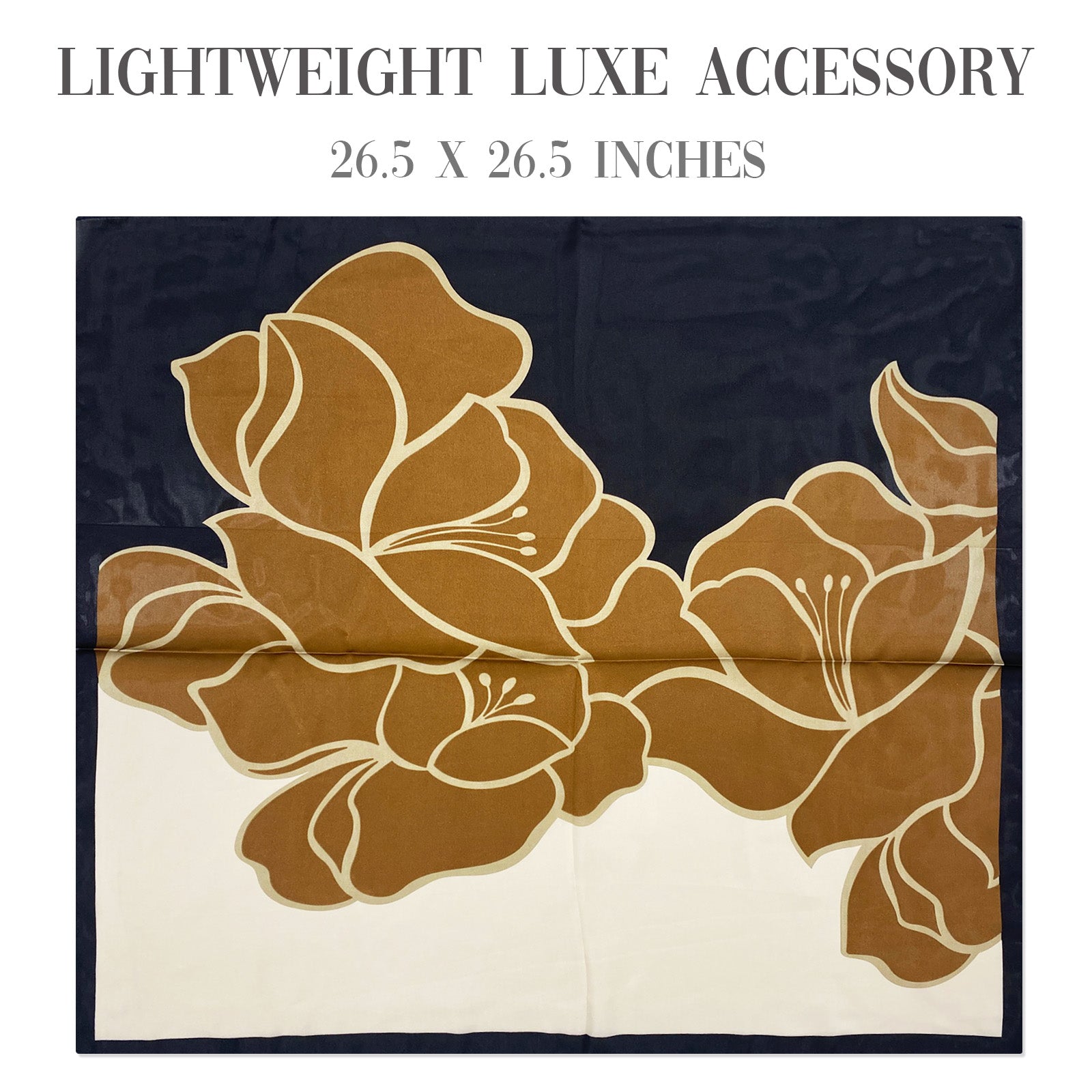 Wrapables Satin Neckerchief Square Scarf 26.5 x 26.5 Inches, Brown Lilies