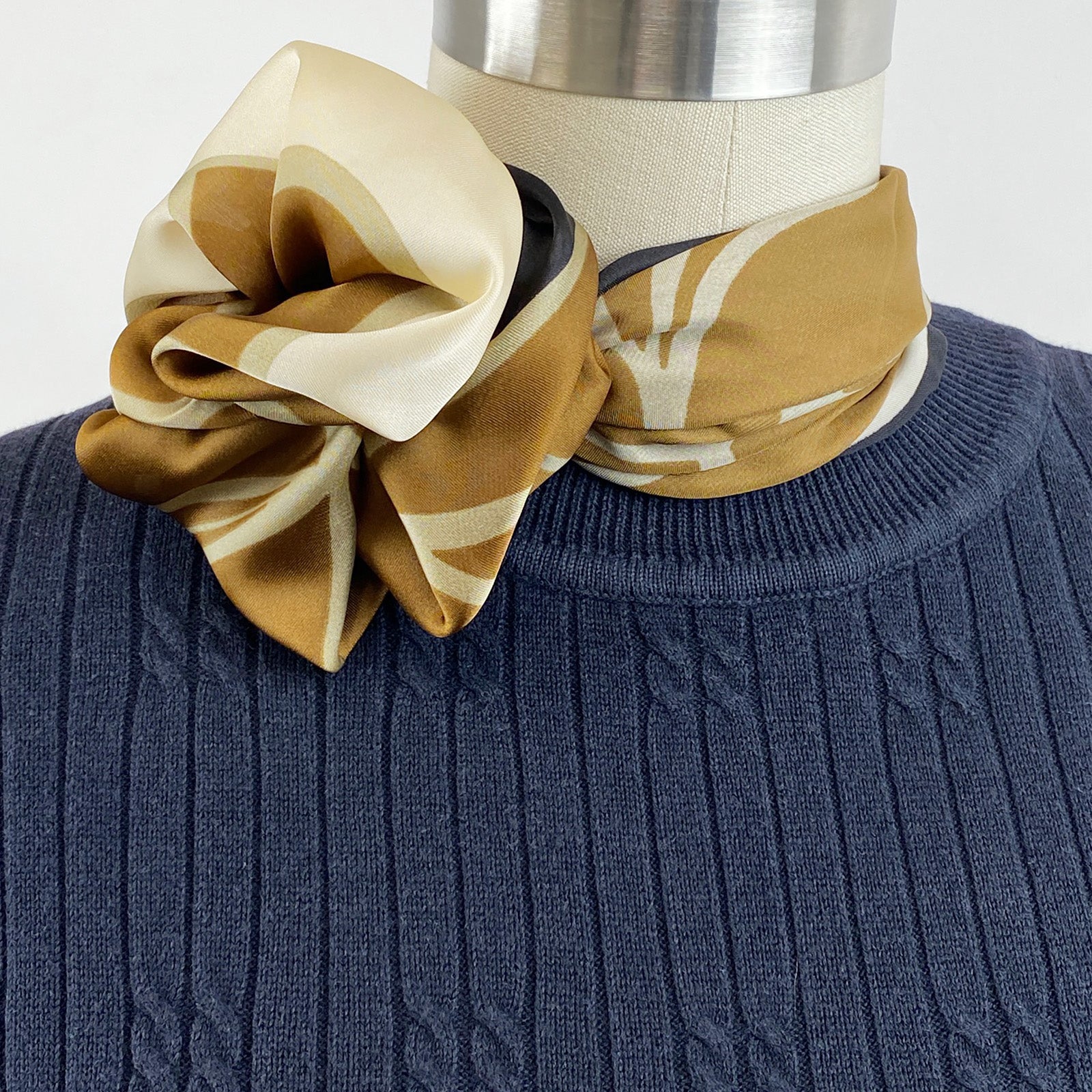 Wrapables Satin Neckerchief Square Scarf 26.5 x 26.5 Inches, Brown Lilies