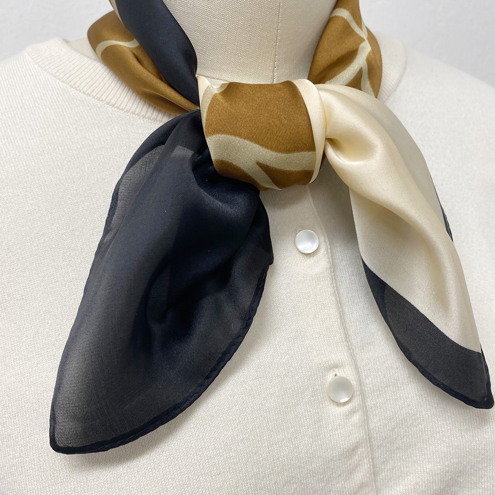 Wrapables Satin Neckerchief Square Scarf 26.5 x 26.5 Inches, Brown Lilies