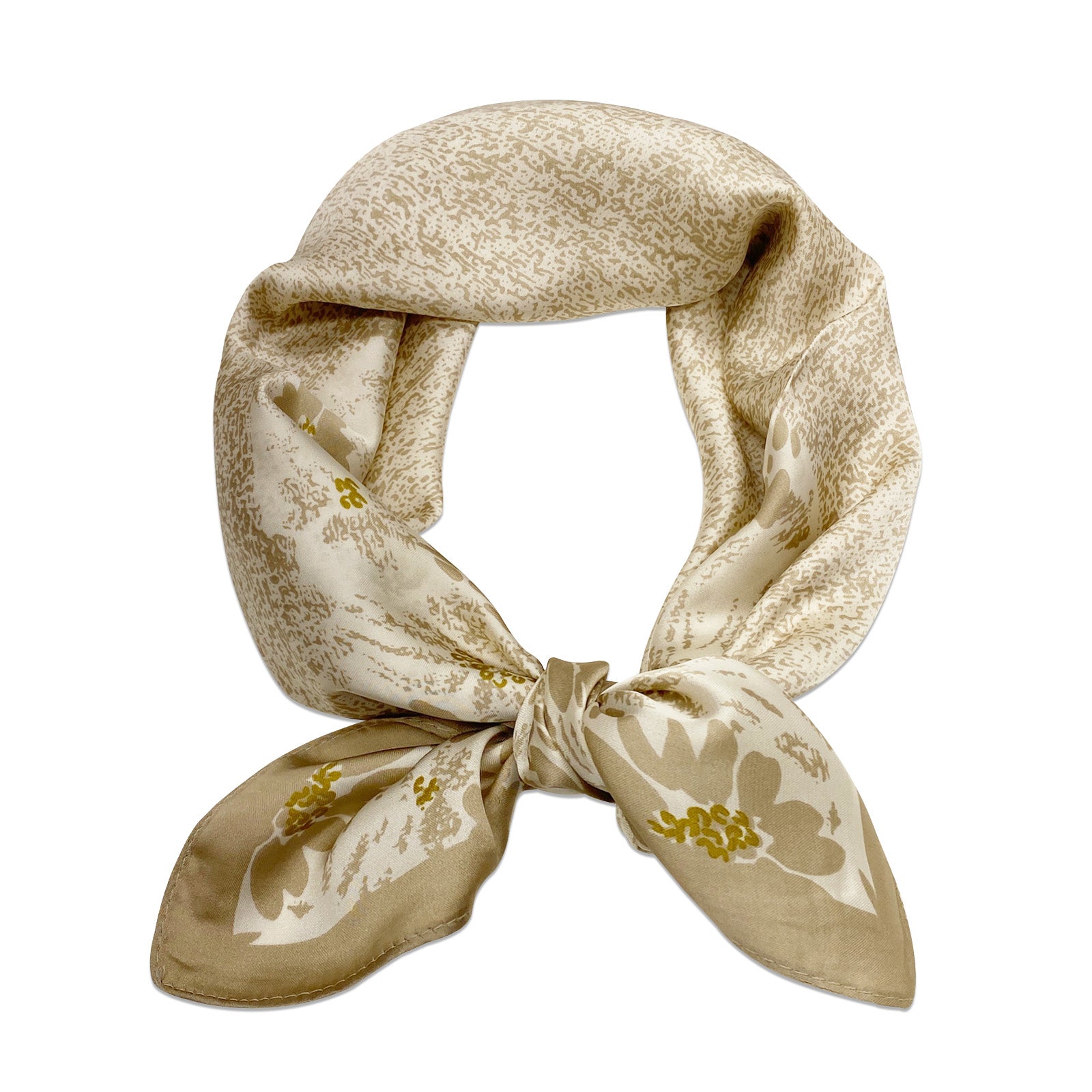 Wrapables Satin Neckerchief Square Scarf 26.5 x 26.5 Inches, Taupe Posies