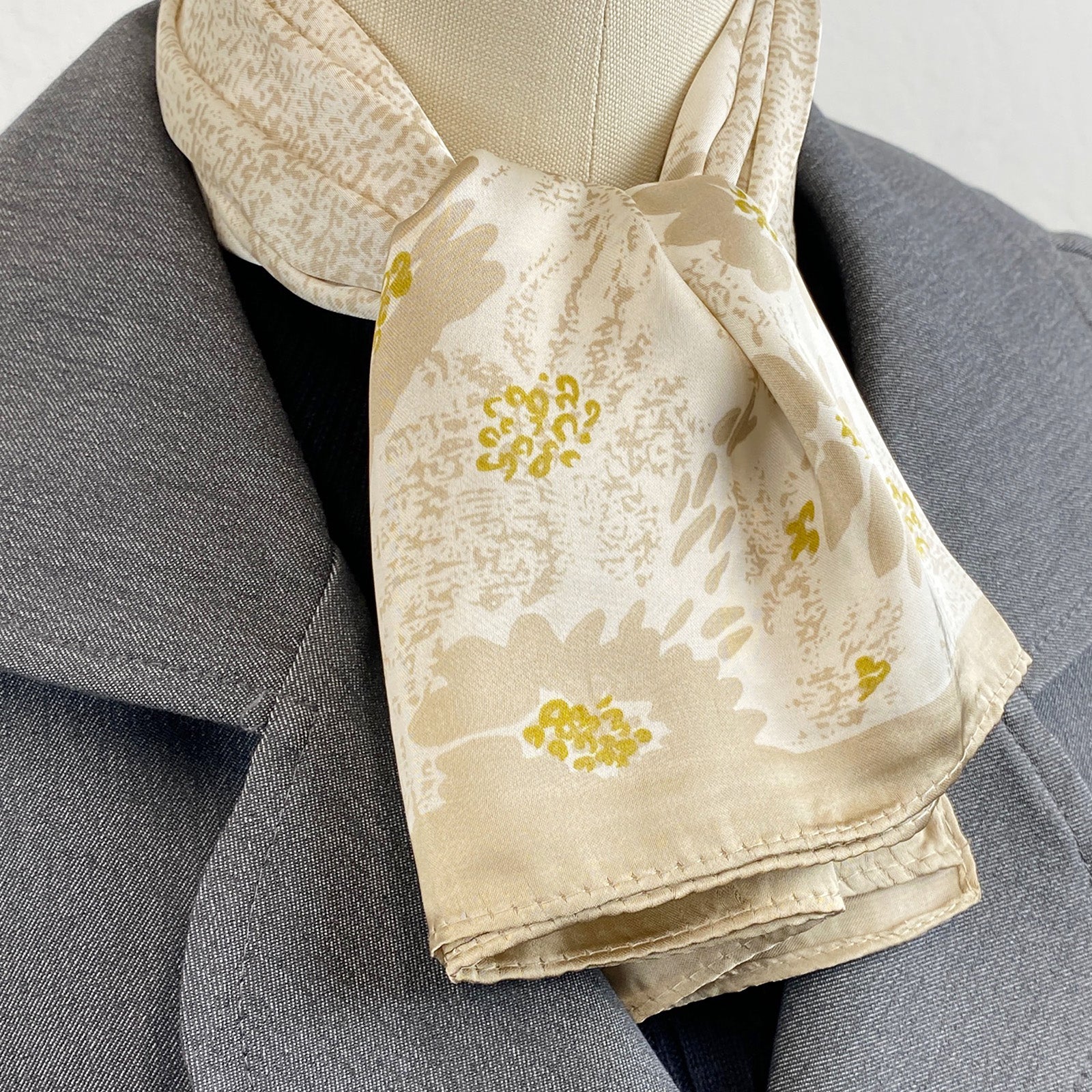 Wrapables Satin Neckerchief Square Scarf 26.5 x 26.5 Inches, Taupe Posies
