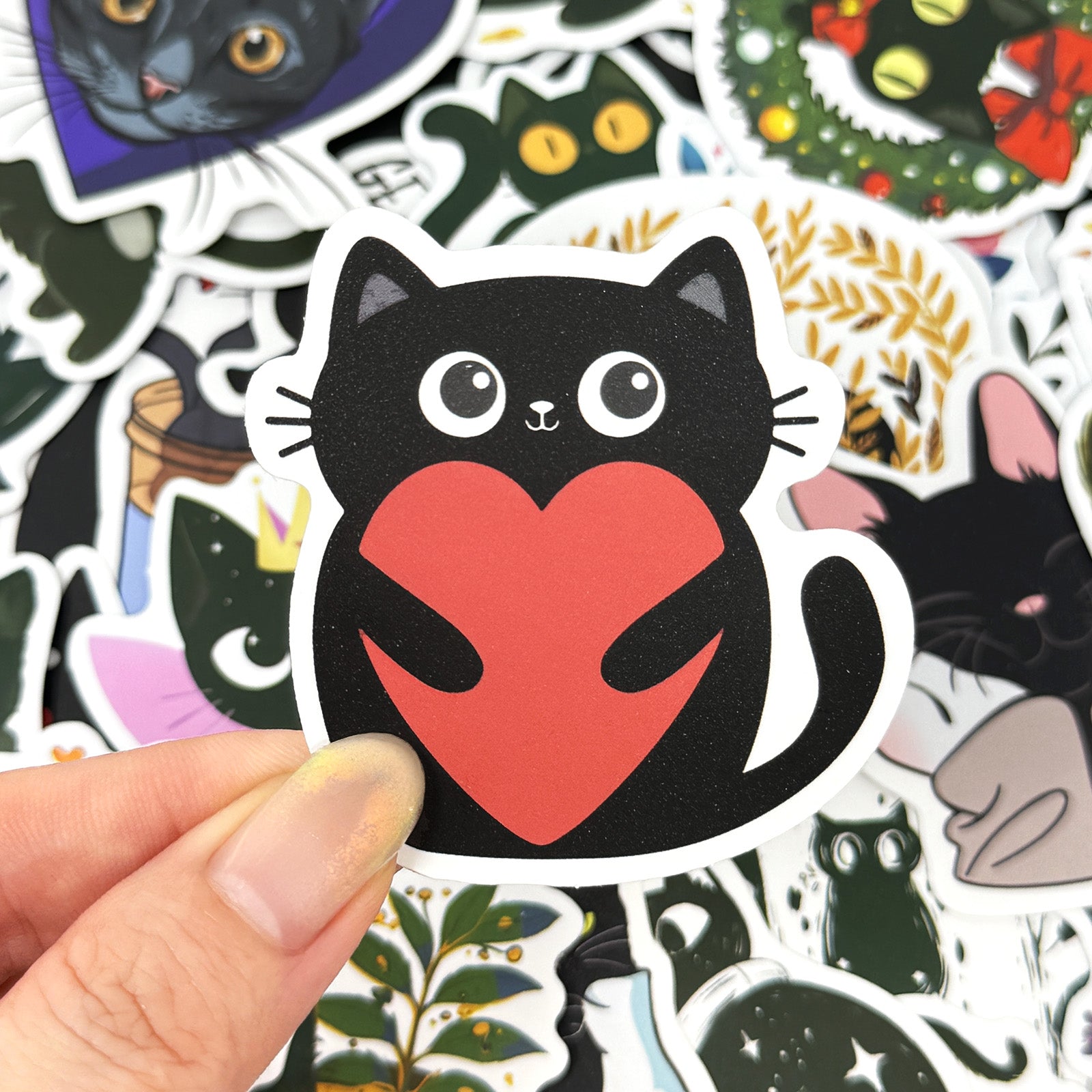Wrapables Waterproof Vinyl Stickers for Water Bottles, Laptop, Phones, Skateboards, Decals for Teens, 100pcs, Black Cats