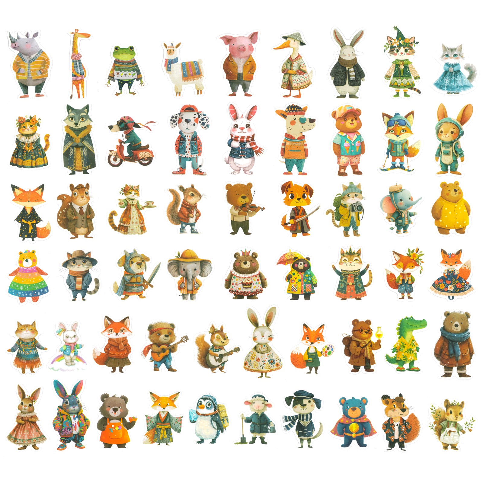 Wrapables Waterproof Vinyl Stickers for Water Bottles, Laptop, Phones, Skateboards, Decals for Teens, 100pcs, Rustic Creatures