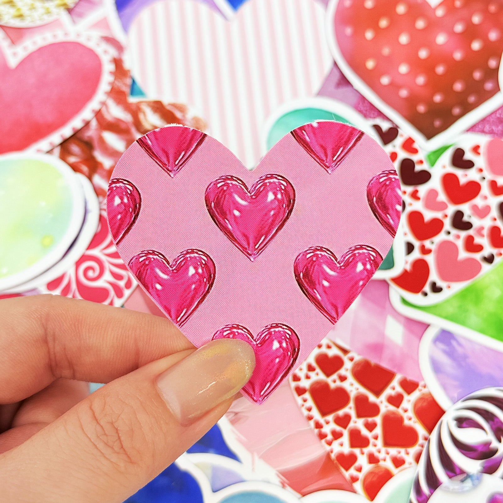 Wrapables Waterproof Vinyl Stickers for Water Bottles, Laptop, Phones, Skateboards, Decals for Teens, 100pcs, Love Hearts